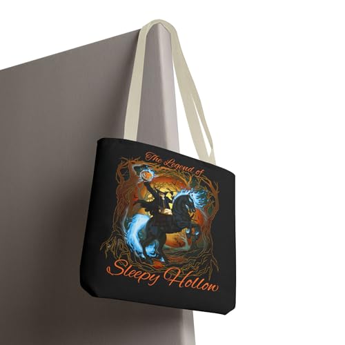 Headless Horseman Tote Bag, Sleepy Hollow Halloween Carryall, Creepy Horse Rider Purse, Spooky Legend Shopping Bag3