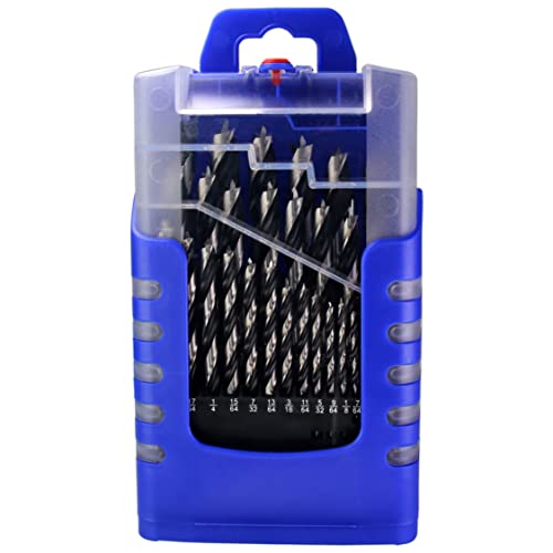 Chrome Vanadium Brad Point Drill Bit Set, 29-Piece Imperial Sizes From 1/16" To 1/2" Inches Within Plastic Storage Case #TOP2