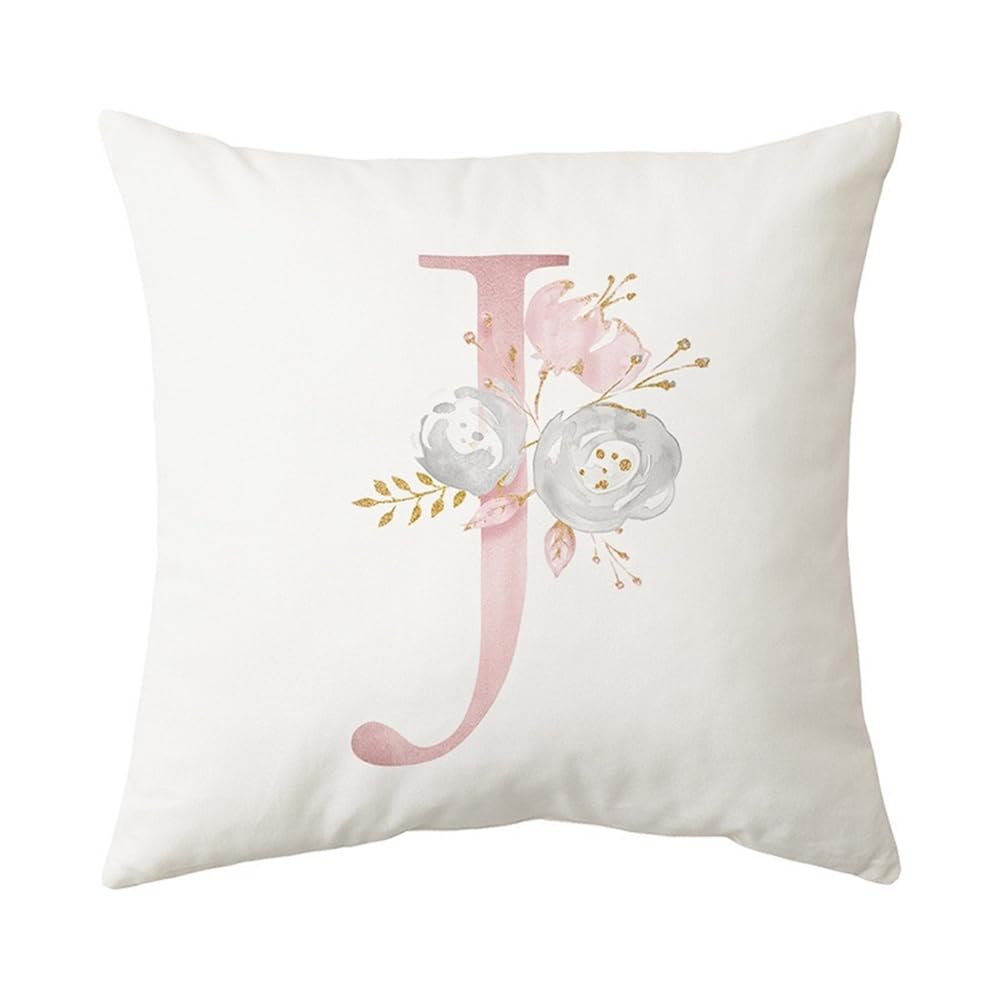 PRK 14 White Cushion Covers - Letter J Pillow Case, Cute Floral Alphabet Decorative Throw Square Protectors for Sofa, Couch, Bedroom, Chair - 45cm x 45cm โ image 1