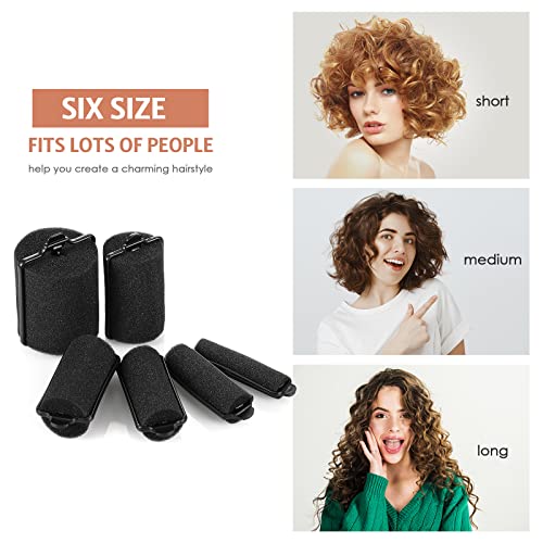 56 Pieces Foam Sponge Hair Rollers Soft Sleeping Hair Curler Assorted Sizes Flexible Hair Styling Sponge Curler With Stainless Steel Rat Tail Comb Pintail Comb For Hairdressing Styling (Black) #TOP5