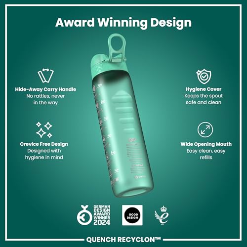 Ion8 Botella de Agua 1 Litro con Indicador de Horarios para Beber, Antiderrame, Tapa Abatible, Asa para Llevar, Apta para Lavavajillas, Libre de BPA, Agarre Contorneado de Toque Suave, Ideal para Gimnasio y Fitness, 32 oz, Teal miniatura 6