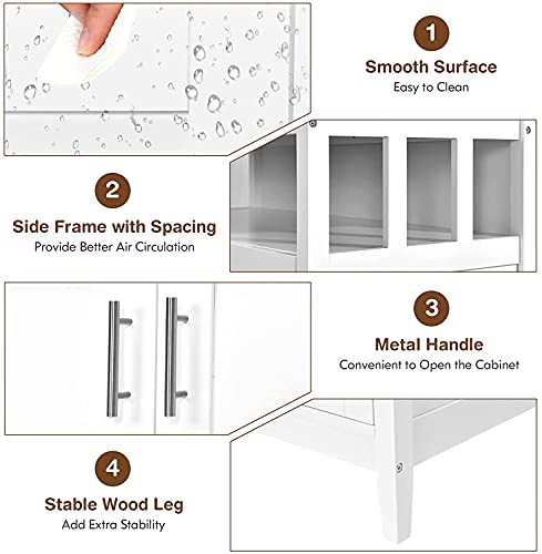 Fantask Buffet Cabinet, Kitchen Console Table W/5-Position Adjustable Shelf, Pine Wood Legs, Sideboard Buffet With Storage (White) #TOP3