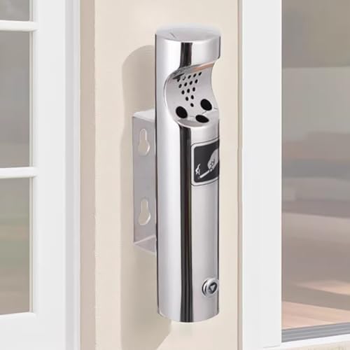 TT-YEC Cendrier Mural en Acier Inoxydable, Collecteur De Mégots De Cigarettes d'une Capacité De 1 Litre, Station Fumeurs Verrouillable, Boîte À Mégots De Cigarettes Commerciale,Argent