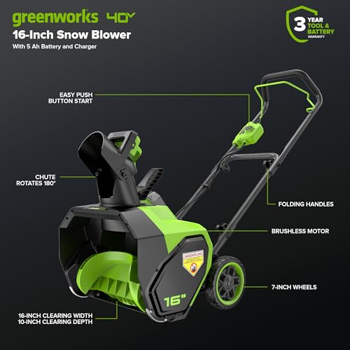 Greenworks 40V 16' Gen 2 Snow Blower with (1) 5Ah Battery and Fast Charger