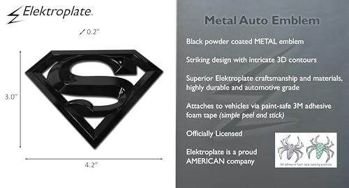 Image of Elektroplate Officially Licensed DC Comics Superman Black All Metal Emblem for Cars, Trucks, and All Auto | Universal Fit at 4.2 inch x 3.0 inch | Weatherproof