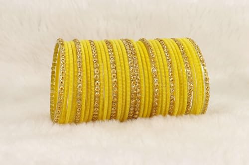 Image of NMII Premium Glass & Golden Beads Velvet Bangle Set For Women and Girls | Velvet Chudi | Traditional Chudi Set | Designer Girl's Bangles Bracelet | Wedding, Party, Festive, Daily- Set of 34