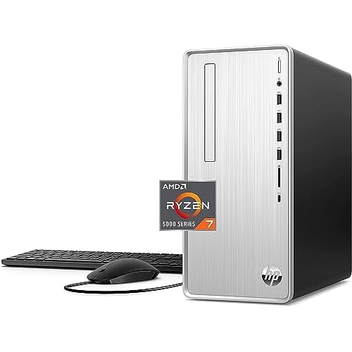 HP 2023 Newest Pavilion Desktop PC, AMD Ryzen 7 5700G (8 cores), 64GB RAM, 2TB SSD, 2TB HDD, AMD Radeon Graphics, Wi-Fi, Bluetooth, Keyboard and Mouse Combo, 9 USB Ports, Windows 11, Silver