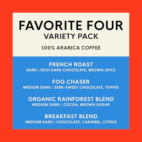 Image of San Francisco Bay K-Cup Coffee Pods Favorite Four Variety Pack (120 ct), Includes French Roast, Fog Chaser, Organic Rainforest, & Breakfast Blend, Commercially Compostable Single-Serve Coffee Pods