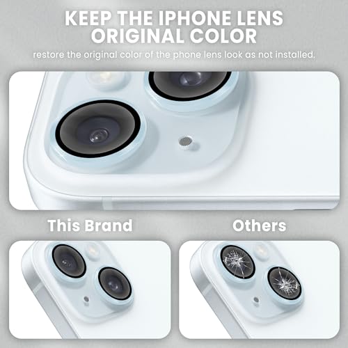 Image of ArmourPro Premium Camera Lens Protector Tempered Glass Compatible For iPhone 15 and iPhone 15 Plus Tough HD Individual Aluminum Alloy Rings 9H Camera Cover , Scratch-Resistant,Camera Lens Protection| Blue