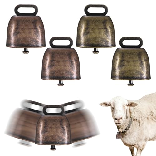 M METERXITY 4-Pack Cow Horse Sheep Grazing Copper Bells 0.5 Inner Diameter Hole Cattle Goat Farm Loud Bronze Bell for Cow/Horse/Small Pets Anti-Theft Accessories [Bronze/Red Copper Color]