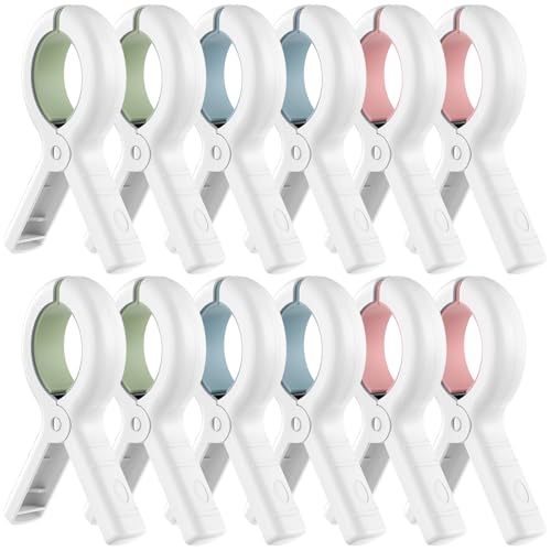 Image of Senbowe 12 Pack Beach Towel Clips,Pool Chair Clips,Heavy Duty Plastic Clothes Pins,Quilt Drying Clips,Windproof Clothes Clips,Keep Your Towel,Clothes,Blankets to Dry on Clothesline and Hanging Rack