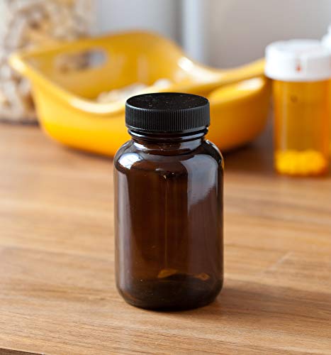 JUVITUS Amber 4 oz Glass Packer Bottle with Black Ribbed Lid (6 pack)3