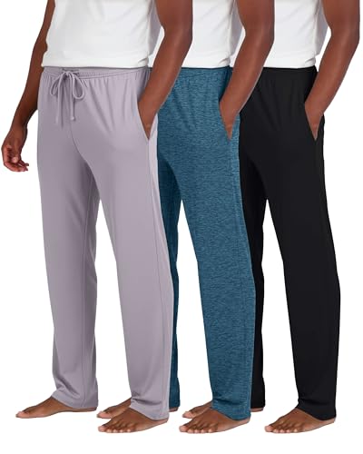 Image of Real Essentials 3 Pack: Men's Pajama Pants Soft PJ Lounge Bottoms Loungewear Pijamas Elastic Waist Pockets (Big and Tall)