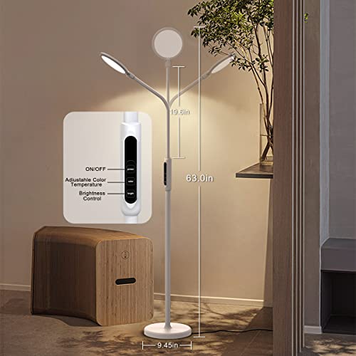 Syrinx 3 In 1 Led Floor Lamp, Desk Lamp, Clamp-On Lamp With Remote Control, 5 Brightness Levels & 5 Colors Temperatures, Dimmable, Adjustable Gooseneck Pole Lamp For Living Room Office Bedroom - White #TOP4
