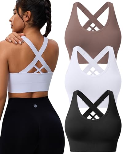 Image of Evercute Sports Bras for Women Padded Medium Support Criss Cross Strappy Bra Seamless High Impact Yoga Exercise Athletic Bras