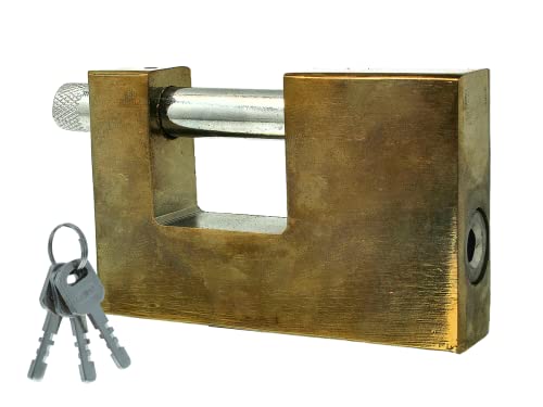 Gepanzertes Einbruchschutz-Vorhängeschloss, 10 mm Schließstangenzylinder, 3 Schlüssel enthalten, Stahl-Vorhängeschloss für Rollladen und Garage (90mm, Messing)