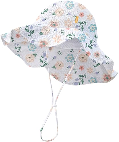Image of HONGTEYA Baby Sun Hat Toddler Girl Beach Hat Sun Protection Adjustable Outdoor Summer Wide Brim Bucket Hat for Infant Kids