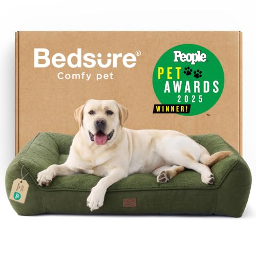 Image of Bedsure SupportMax XL Pro Orthopedic Dog Beds Large Sized Dog - Extra Thick Supportive Dogs Couch with Waterproof Washable Cover, Extra Large Comfort Pet Sofa with Soft Sherpa & Nonskid Bottom, Green