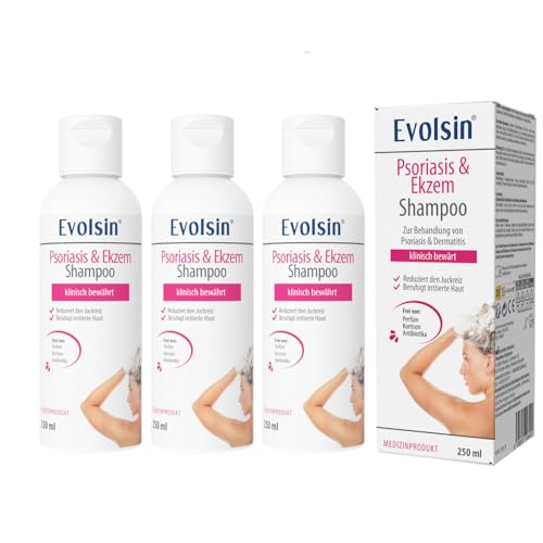 Evolsin® Ekzem & Psoriasis Shampoo 3er Pack - bei Schuppenflechte, Ekzemen &Neurodermitis auf kopfhaut & Körper I OHNE KORTISON I Medizinprodukt I Bei Neurodermitis & Schuppenflechte Kopfhaut