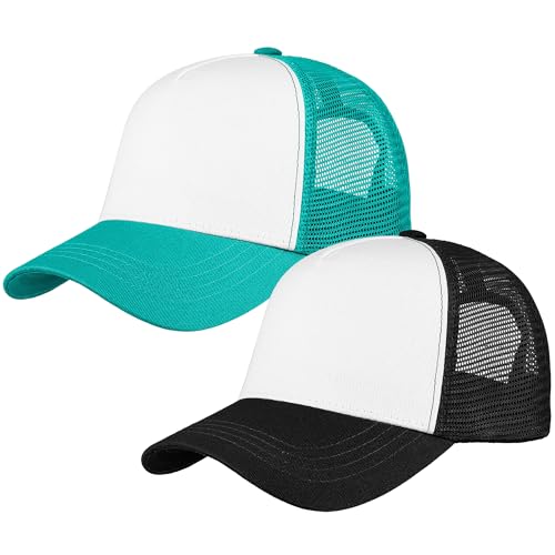 Image of Falari 5-Panel Mesh Baseball Cap, Trucker Hat, Structured Plain Design, Cotton, Adjustable Size