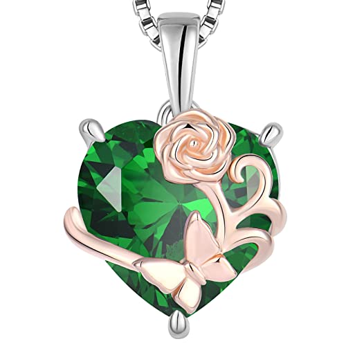 Yl Collar De Corazón Rosa Plata De Ley 925 Con Colgante De Circonita Verde Con Piedra De Nacimiento De Mayo Para Mujer Yl Collar De Corazón Rosa Plata De Ley 925 Con Colgante De Circonita Verde Con Piedra De Nacimiento De Mayo Para Mujer