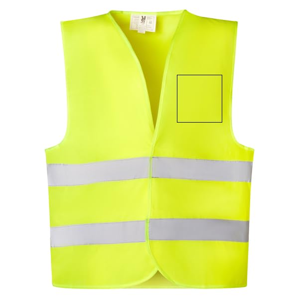 C&P Chaleco de seguridad personalizado alta visibilidad de cuello pico Con dos cintas reflectantes en pecho y espalda Cierre de velcro ajustable (Amarillo) Pack de 10