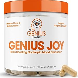 Genius Joy, Nootropic Mood Enhancer Supplement – Support Cognitive Health, Enhance Mood & Neural Function with Brain Boosting L-Theanine, Panax Ginseng & SAM-e – Organic, Non-GMO, & Gluten-Free