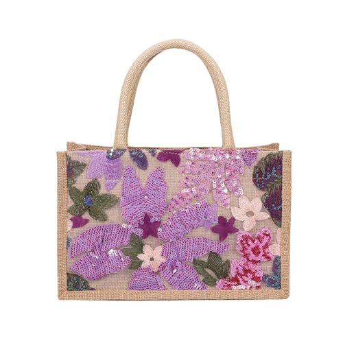 Fashion Sequins Embroidery Small Tote Bag Elegant Floral Women Handbags Casual Summer Beach Bags Vacation Satchel