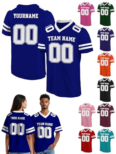 Custom Football Jersey - Personalized Name, Number & Logo, Customized Blue Sport Jerseys for Men, Women, Youth, Toddlers