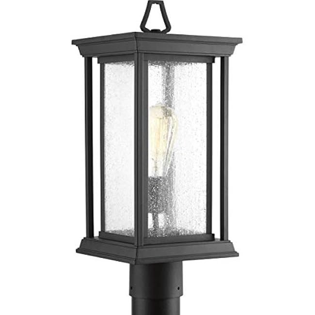 Progress Lighting 1-Light Clear Seeded Glass Craftsman Outdoor Post Lantern Light, Endicott Collection, Outdoor, P5400-31, Textured Black