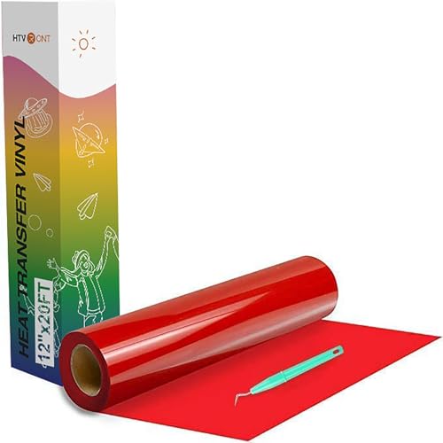 Image of HTVRONT HTV Vinyl Rolls Heat Transfer Vinyl - 12 inch x 20ft Red HTV Vinyl for Shirts, Iron on for All Cutting Machines - Easy to Cut & Weed for Heat Transfer Design (Red)