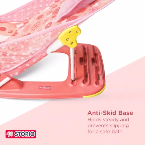 Image of Storio Newborn Baby Bather | Foldable 3-Position Adjustable Bath Chair for Infants 0-12 Months | Anti-Skid Base | Soft Washable Mesh Seat | Comfortable & Safe Bath Support for Babies up to 5Kg - Blue