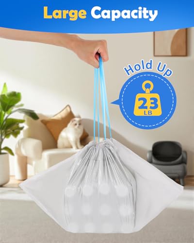 Image of 120 Count Automatic Cat Litter Box Liners Bags Compatible with NeakasaM1 Petpivot Autoscooper 11 /12 and Similar Open-Top Self-Cleaning Cat Litter Box, Drawstring Handle Heavy Duty Leak-proof, 27*13in