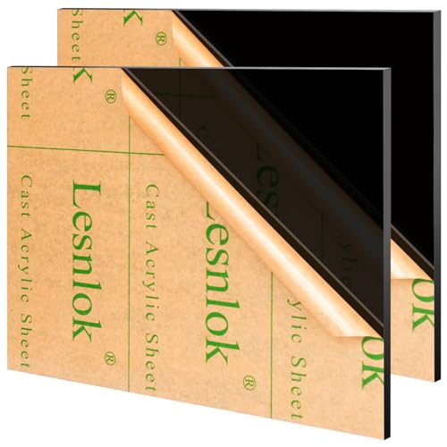 Image of Lesnlok 12 x 12 Black Transparent Acrylic Sheet 1 /4 inch Thick 6mm Cast Plexiglass Sheet for Sign,Craft,Painting,Laser Cutting 2 Pieces (2, 12 x 12 x 1 /4)