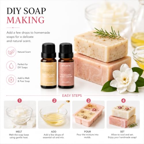 Image of BURIBURI Honeysuckle and Gardenia Essential Oil Set, 100% Pure, Undiluted, Natural Essential Oils Gift Set for Diffuser, Massage