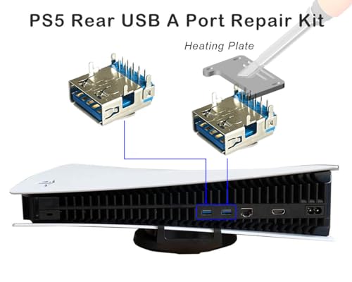 Image of ElecGear 4x USB Type-A Ports + Desoldering Heating Plate Replacement for PS5 Rear USB A Port, Repair Part and Special Desolder Wire Soldering Tools incl.