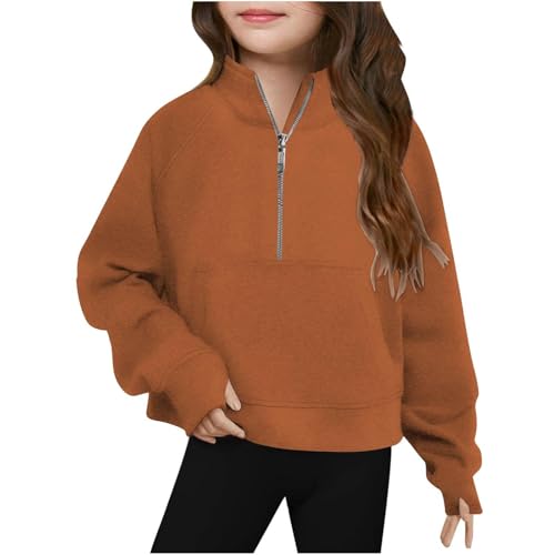 Girls Cropped Pullover Sweatshirts Plain Preppy Half Zip up Collar Hoodie Sweatshirts Kids School Cardigan