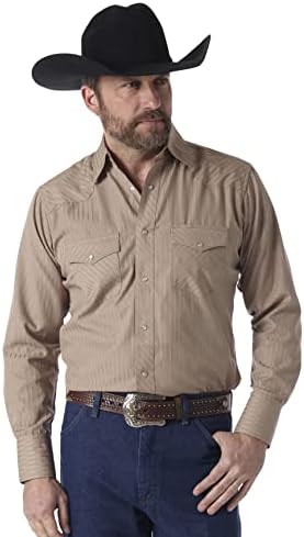 Wrangler mens Sport Western Two Pocket Long Sleeve Snap button down shirts, Dark Tan, Large US