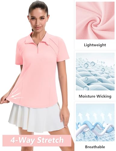 Image of LOMON Womens Golf Polo Shirts Summer Short Sleeve 1 /4 Zip Tops Moisture Wicking Casual Tennis Activewear with Pockets
