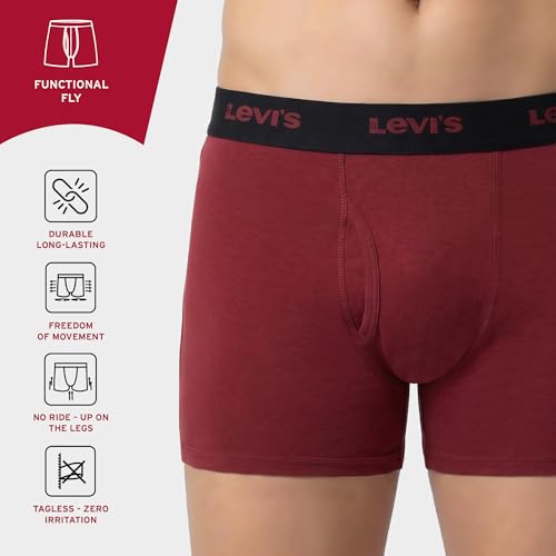 Image of Levi's 001 Classic Boxer Brief for Men | 100% Pure Cotton | Solid | Mid-Rise Men's Underwear | Anti-Roll Waistband | Durable Comfort with Extra Supportive Gusset | Functional Fly | Pack of 2