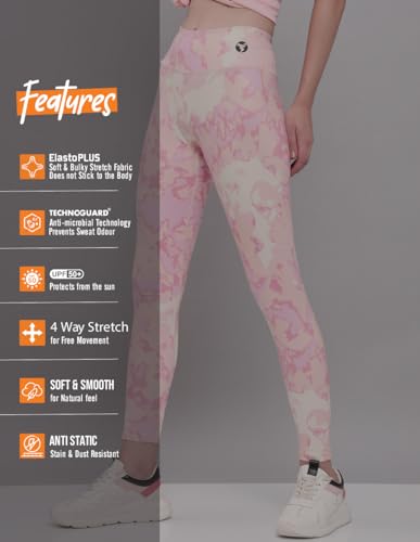 Image of TECHNOSPORT Womens Skinny Fit Activewear Tights for Running, Gym, Sports and Regular Use, Antimicrobial and Printed