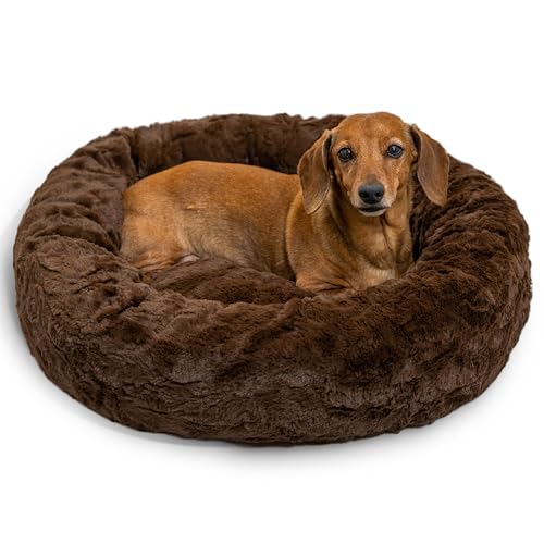 Image of Best Friends by Sheri The Original Calming Donut Dog Bed for Small Dogs up to 25 lbs, Lux Faux Fur, Dark Brown, 23 inch x 23 inch