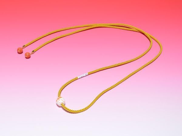 とんぼ玉の帯締め 帯飾り 485 芥子色 正絹 手綱織 紐先飾り付き 少し