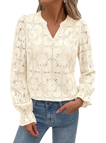 KIRUNDO Eyelet Tops for Women Lace Crochet Dressy Casual Blouses - image 5