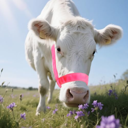 Cow Halter Cattle Halters Calf Halter with Leading Ropeï¼ŒAdjustable Nylon Livestock Cattle Halterï¼Œfor Miniature Horse Donkey Goat Foal (Pink, Small)