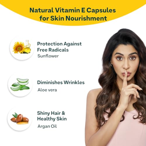 OZiva Plant Based Natural Vitamin E Capsules for Face & Hair with Sunflower oil, Aloe vera oil ,Argan oil, Vegan &Natural Vitamin E for Glowing Skin & Stronger Hair (Vitamin E,... - Image 3