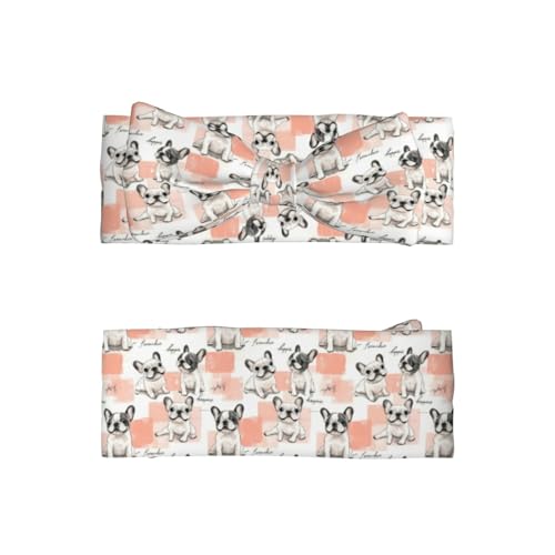 Cute Checkered French Bulldog Print Baby Girl Bows Headbands Baby Girls Newborn Headbands Infant Toddlers 0-6 Months2