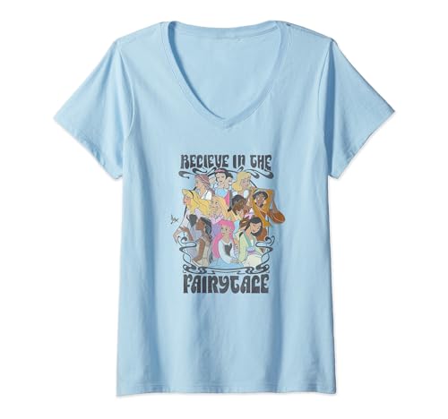 T-shirt Disney princesses femme col V idéal pour vos sorties décontractées et parcs à thèmes