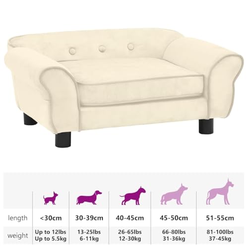 QUAHEAS Hundesofa Creme Plüsch mit Holzrahmen 72x45x30 cm, rutschfestes, waschbares Haustierbett für kleine Hunde und Katzen, gemütlicher Schlafplatz, kuscheliger Korb für entspannte Ruhezei-9