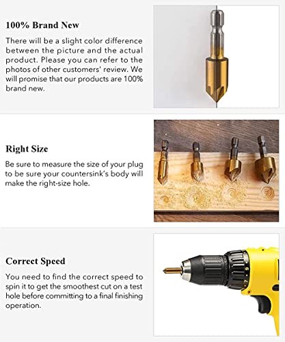 Sichumaria High Speed Steel 6Set Sichumaria Countersink Drill Bit 1/4'' Hex Shank Hss 5 Flute Countersink 90 Degree Center Punch Tool Sets For Wood Quick Change Bit 6Mm-19Mm